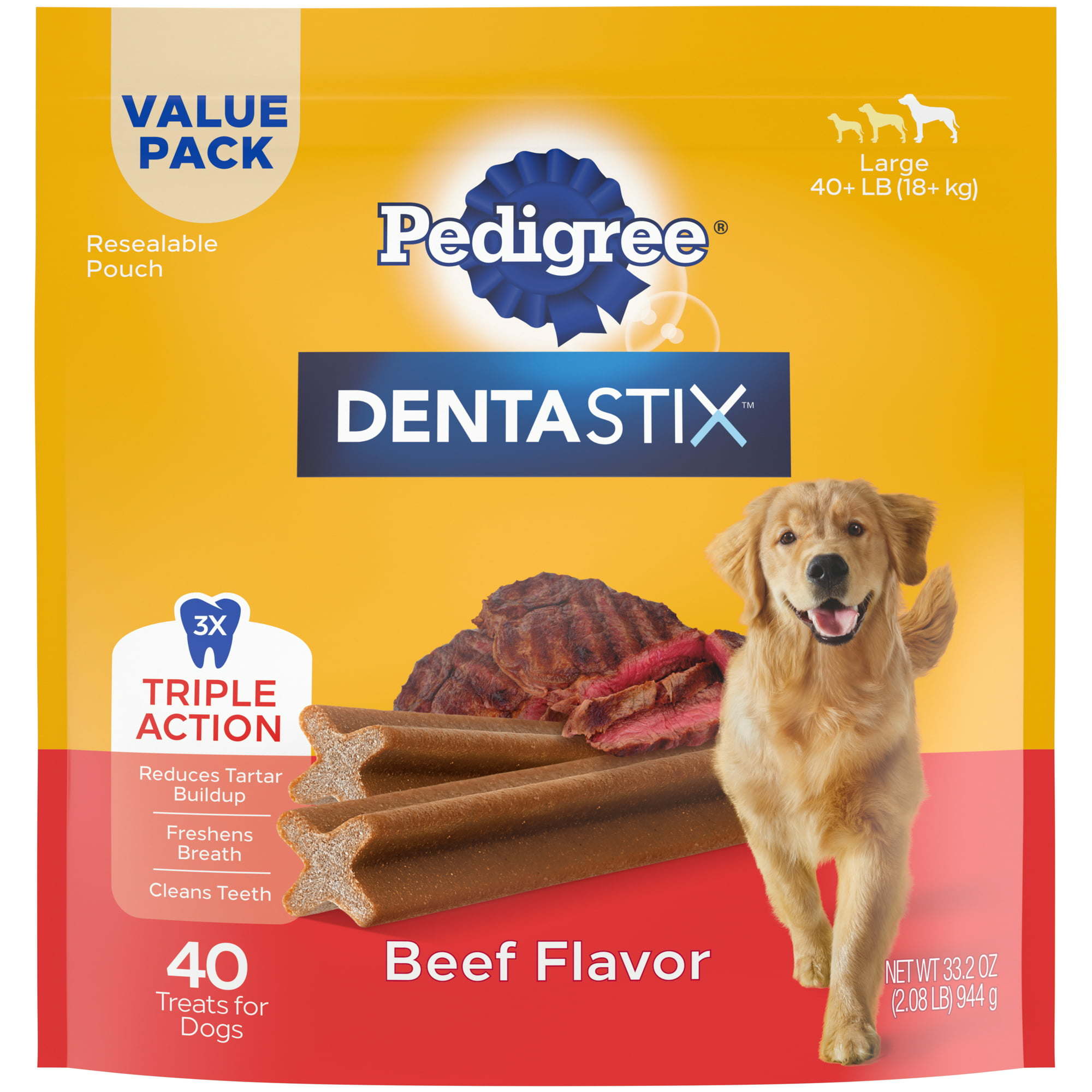 DENTASTIX Beef Flavor Treats for Large Dogs, 2.08 lb. Value Pack (40 Treats)